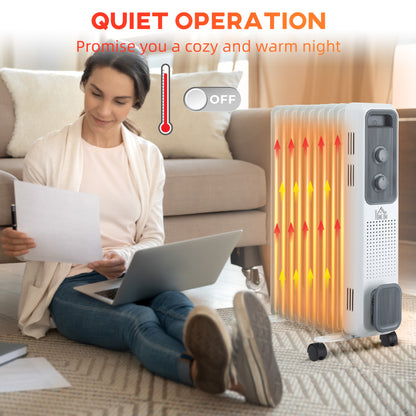 Oil Filled Radiator Portable Heater W/ 9 Fin, 3 Heat Settings White