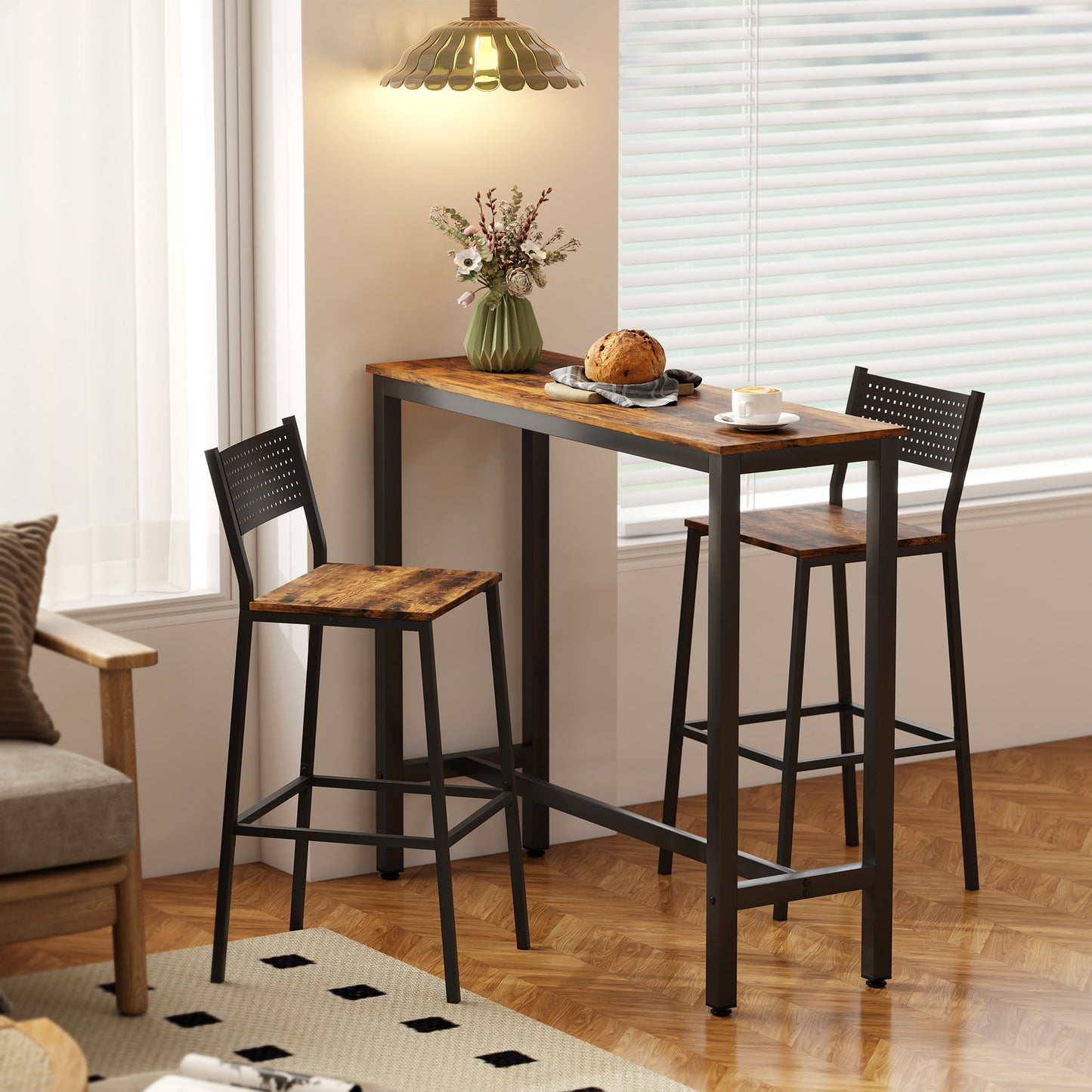 Bar Table Coffee Table with Adjustable Footpads for Breakfast Dining