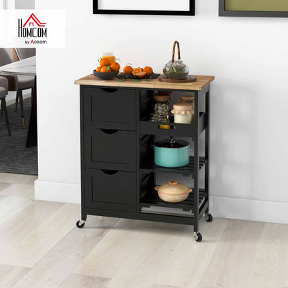 Rolling Kitchen Island Cart, Bar Serving Cart, Compact Trolley Black