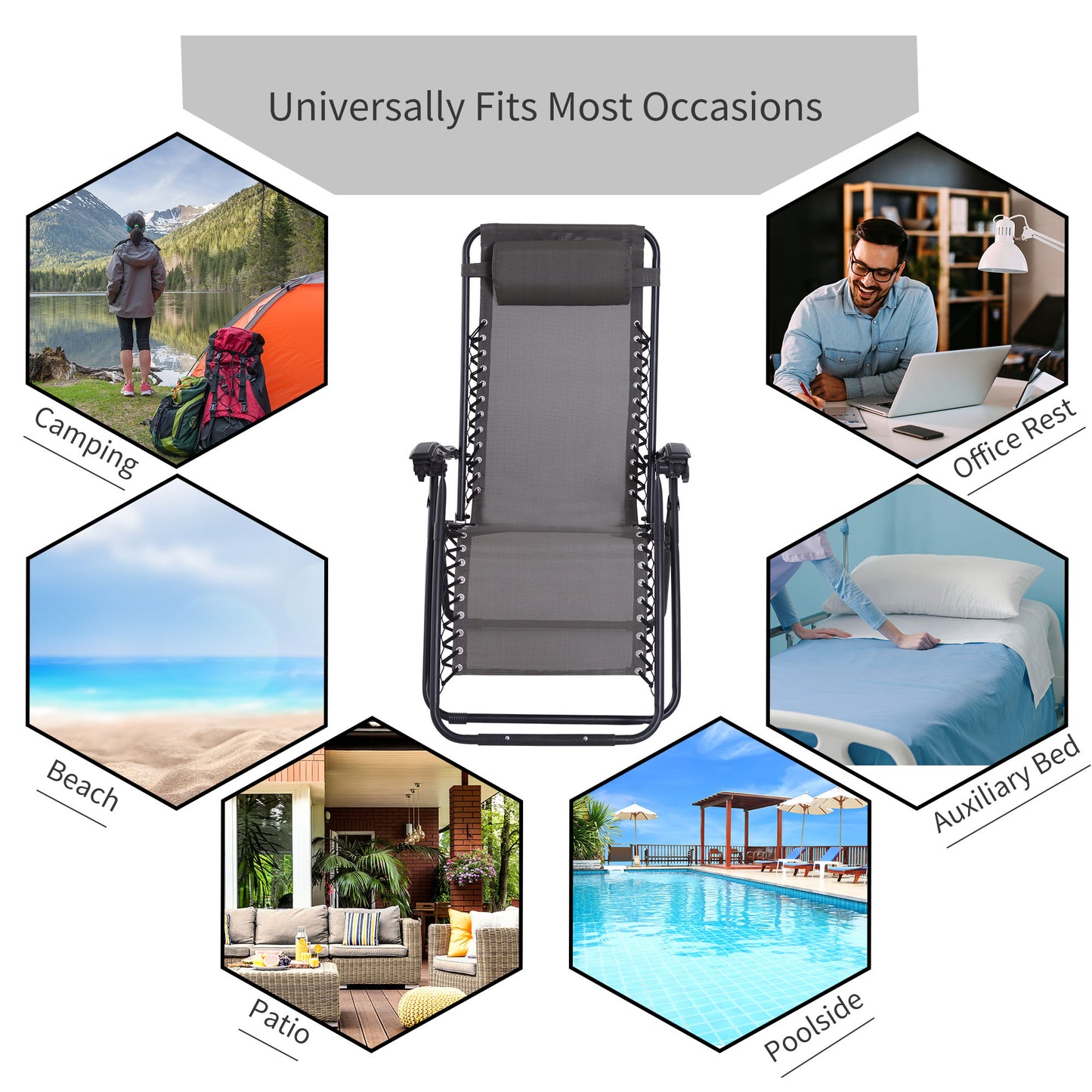 Zero Gravity Chair, Reclining Lounger w/ Pillow Grey