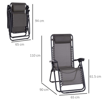 Zero Gravity Chair, Reclining Lounger w/ Pillow Grey