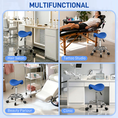 Saddle Chair, Rolling Salon Stool for Massage Spa, Blue