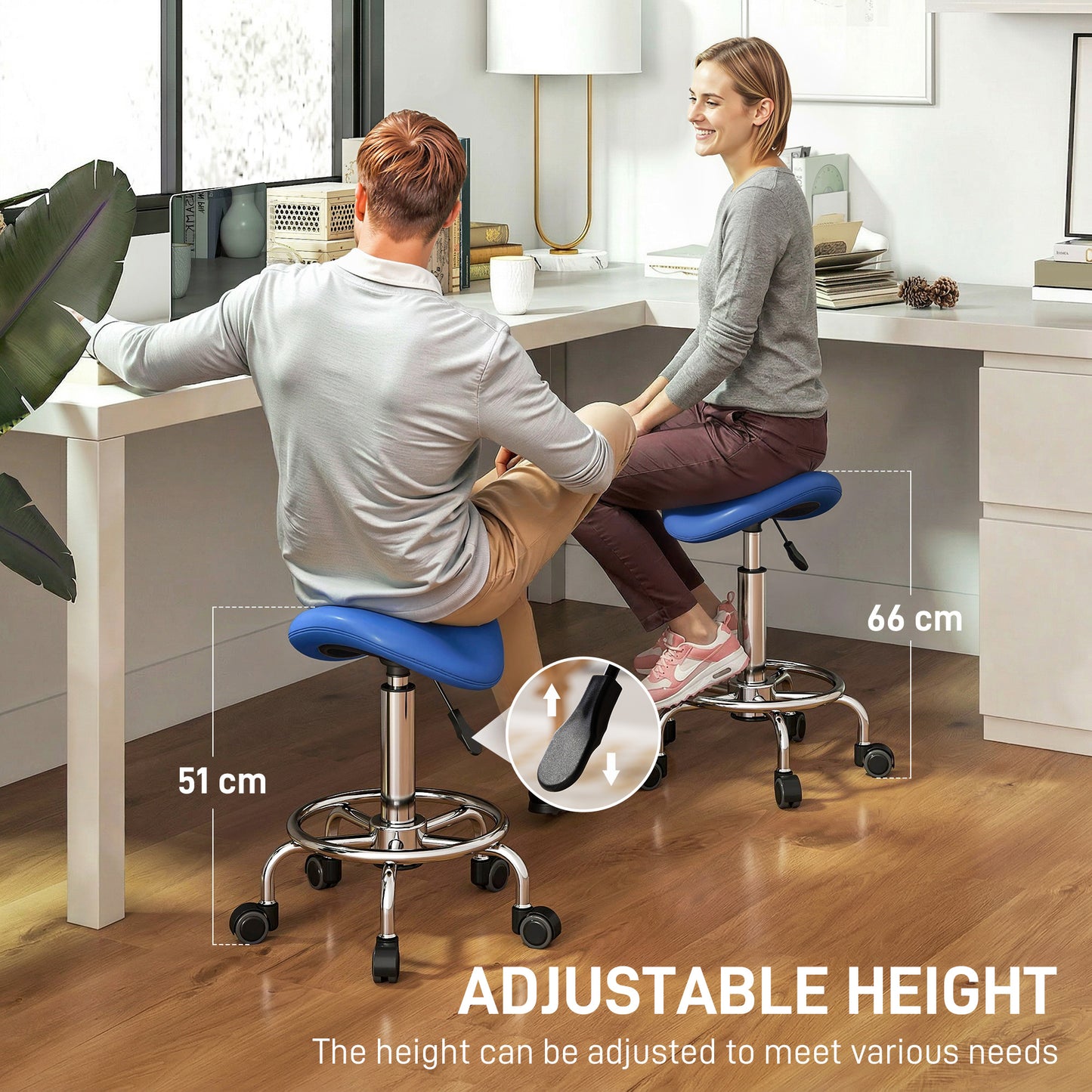 Saddle Chair, Rolling Salon Stool for Massage Spa, Blue