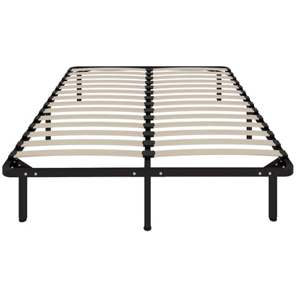 4ft6 Double Bed Frame, Metal Platform Bed Frame with 2 x 14 Wood Slats, No Box Spring Needed, Underbed Storage, Easy to Assemble, Black