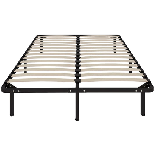 4ft6 Double Bed Frame, Metal Platform Bed Frame with 2 x 14 Wood Slats, No Box Spring Needed, Underbed Storage, Easy to Assemble, Black