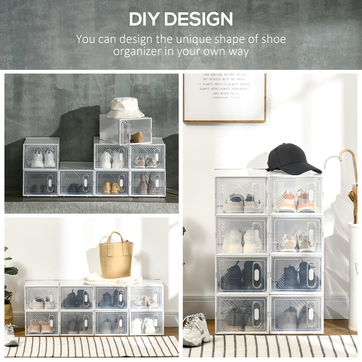 8PCS Stackable Clear Plastic Shoe Storage Box for UK/EU Size 8.5/43