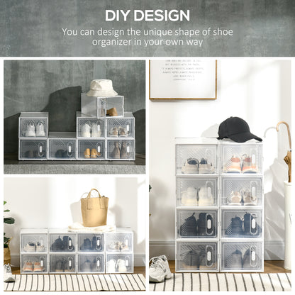 8PCS Stackable Clear Plastic Shoe Storage Box for UK/EU Size 8.5/43