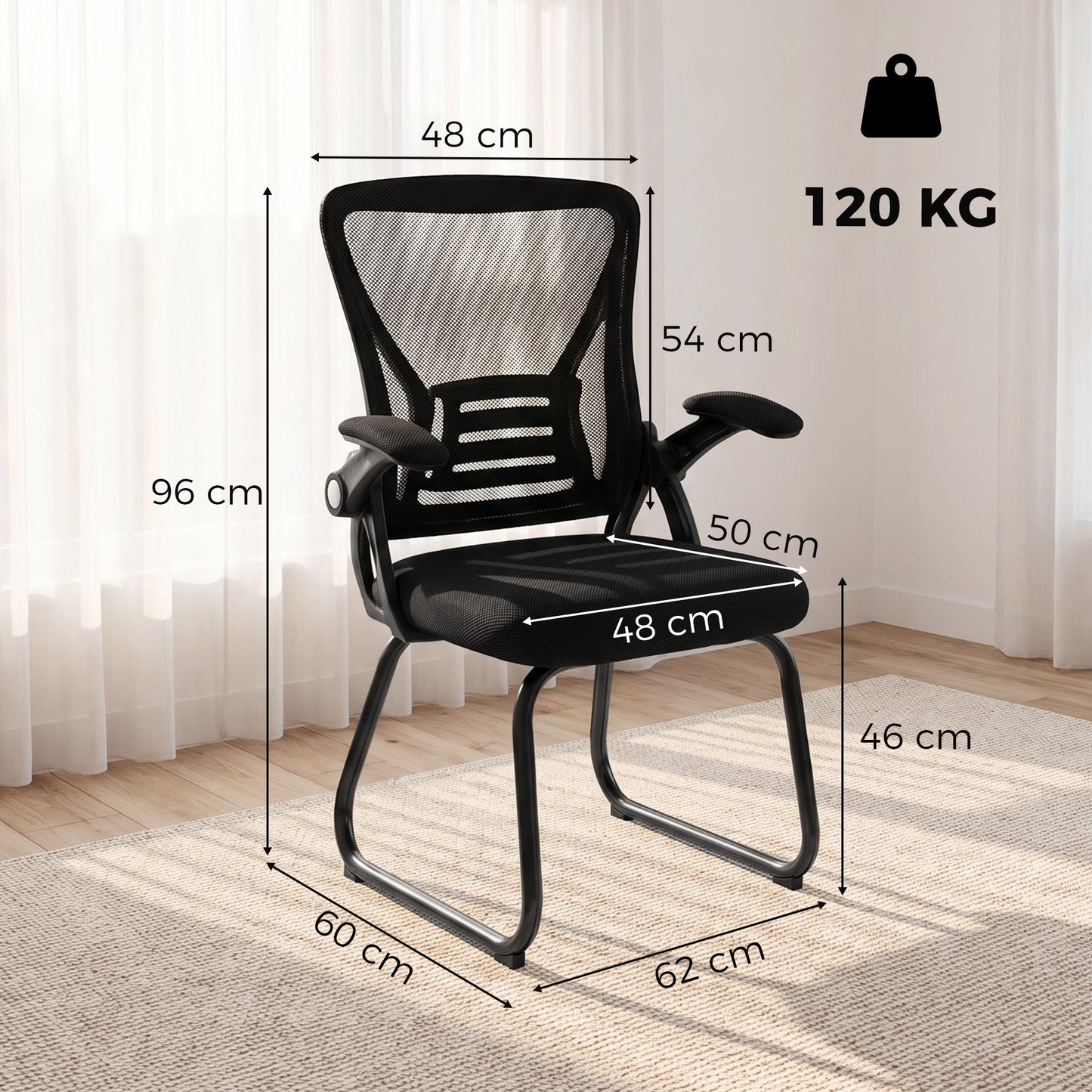 Office Chair with Mesh Backrest and Steel Legs, Black