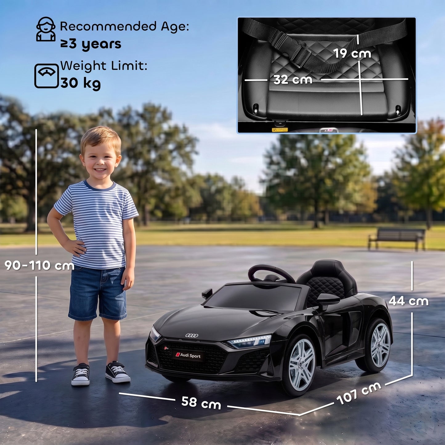 Licensed Audi R8 Spyder 12V Electric Car for Kids with Remote Black