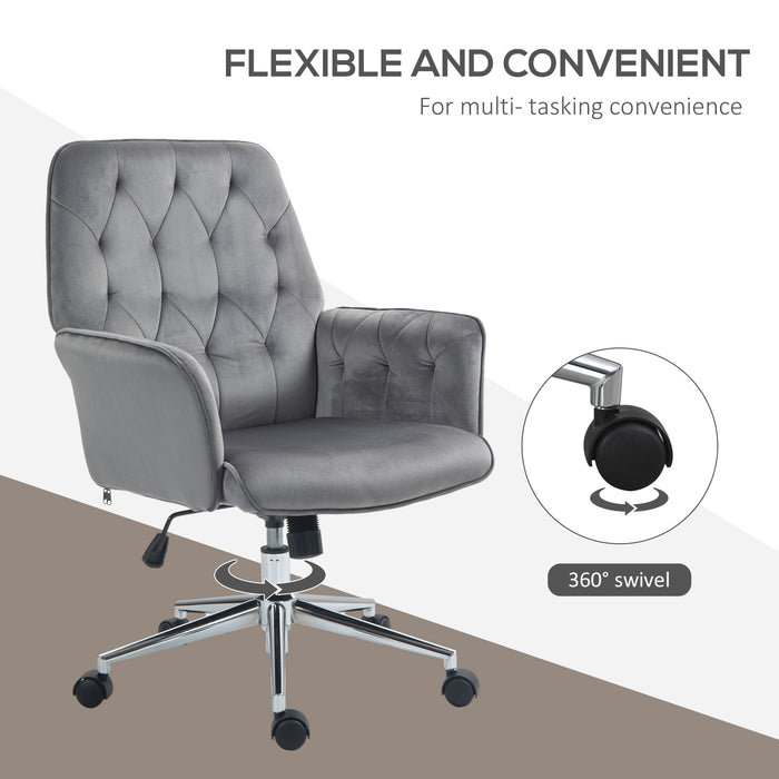 Linen Computer Chair with Armrest, Modern Swivel Chair with Adjustable Height, Grey