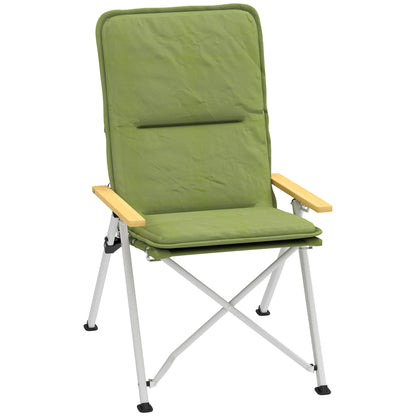Padded Camp Chair Outdoor High Back Folding Recliner with Bag Green