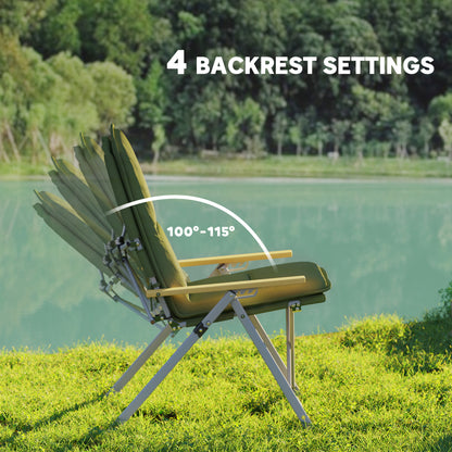 Padded Camp Chair Outdoor High Back Folding Recliner with Bag Green