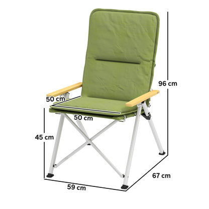 Padded Camp Chair Outdoor High Back Folding Recliner with Bag Green