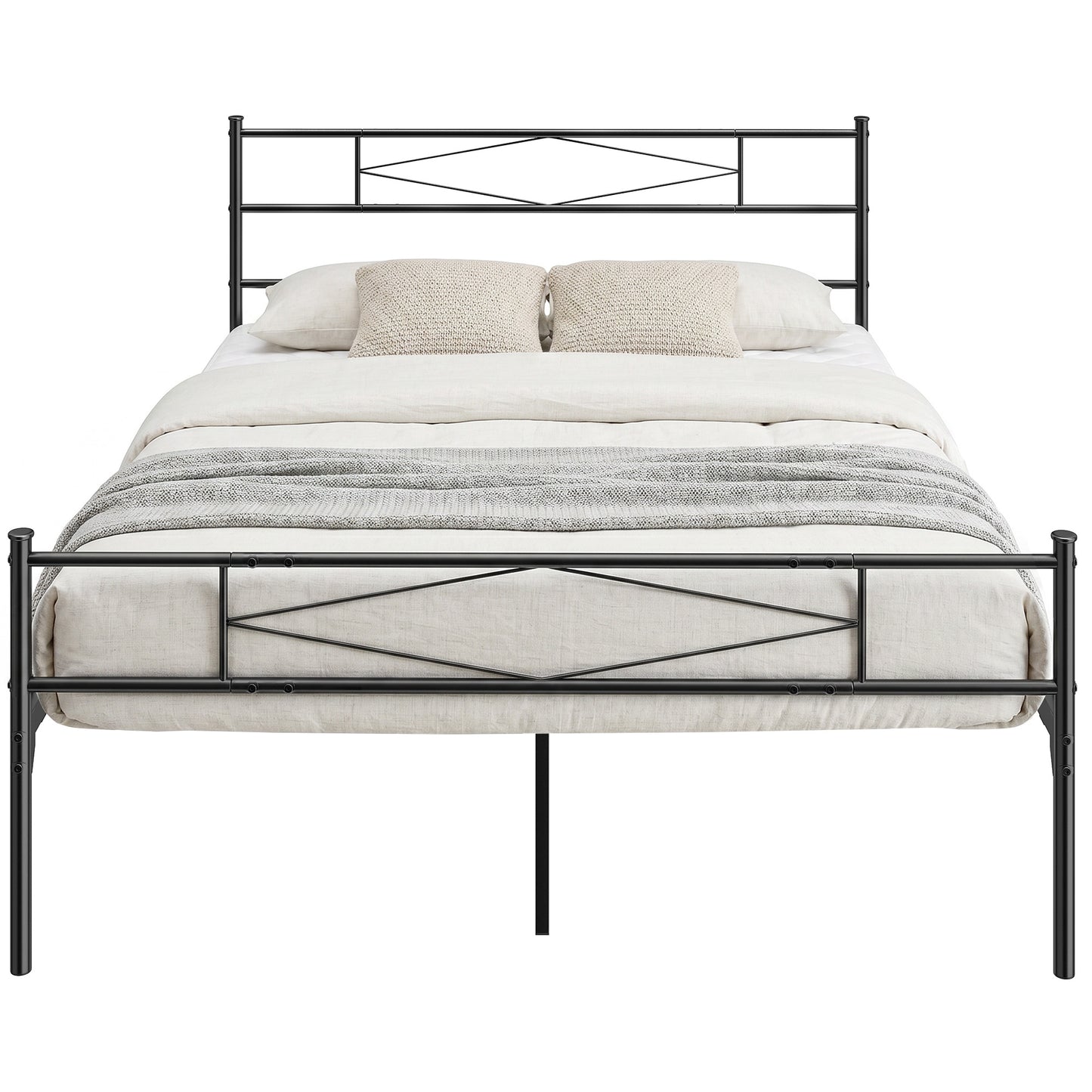 5ft King Bed Frame with Headboard and Footboard, Metal Platform Bed Frame with 32 cm Underbed Storage, Steel Slat Support, Noise-Free, No Box Spring Needed, Easy Assembly, Black