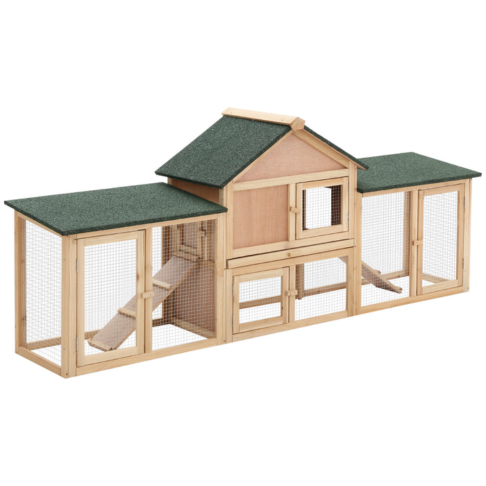 Deluxe Two-Storey Wooden Bunny Rabbit Hutch, Guinea Pig Hutch, w/ Ladder Outdoor Run Box Slide-out Tray 210 x 45.5 x 84.5 cm