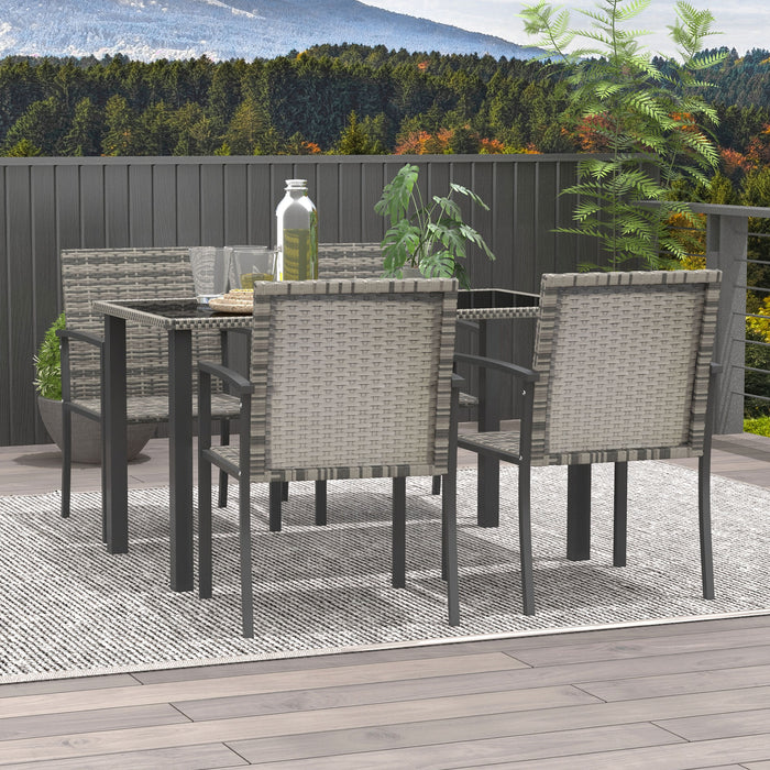 Outdoor Dining Set 5 Pieces Patio Conservatory with Tempered Glass Tabletop,4 Dining Chairs - Mixed Grey