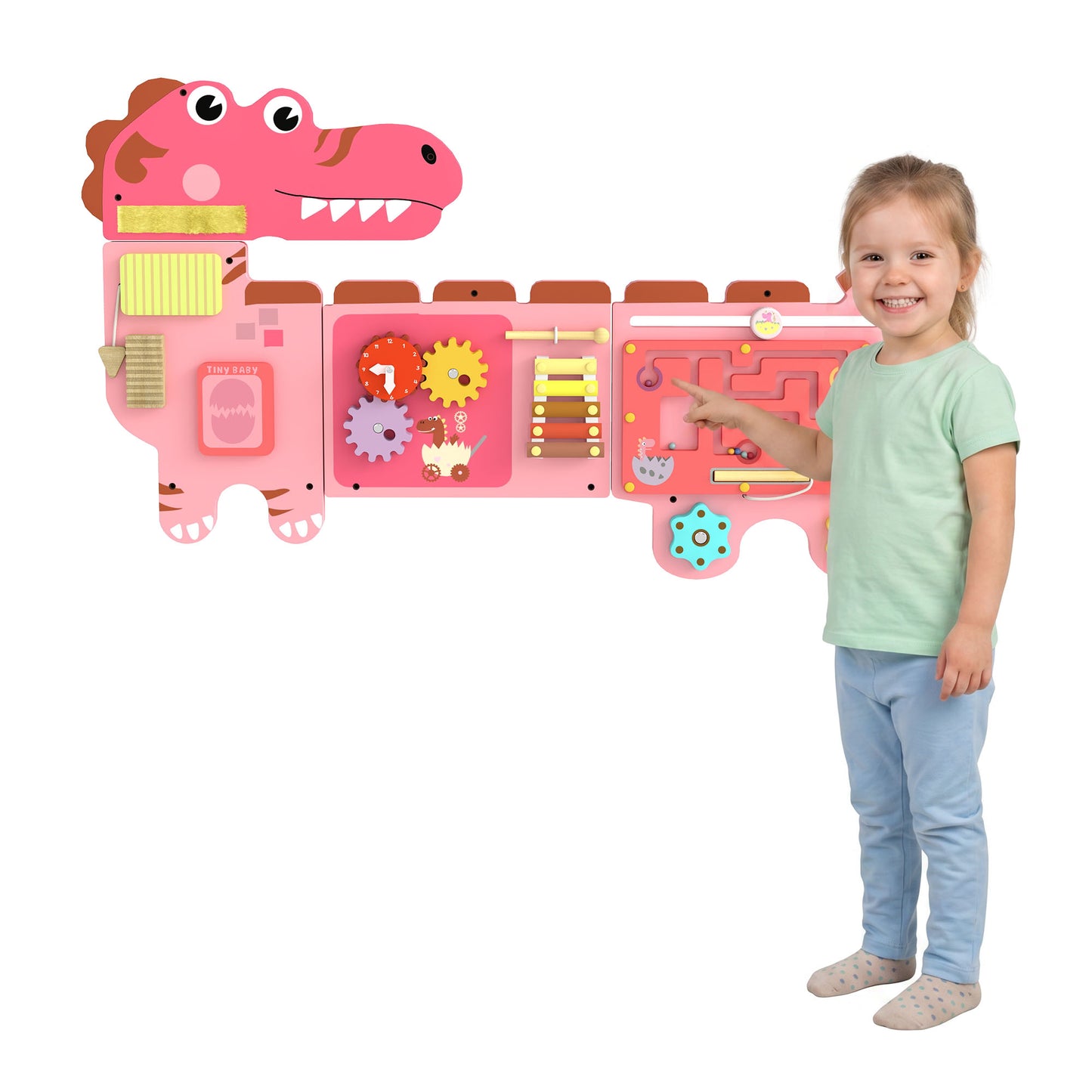 Busy Board Panels Wall Mounted Dinosaur, Pink