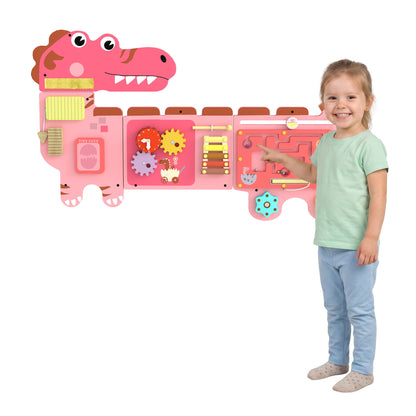 Busy Board Panels Wall Mounted Dinosaur, Pink