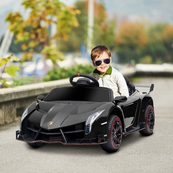 Lamborghini Veneno Licensed 12V Kids Electric Ride on Car w/ Portable Battery, Powered Electric Car w/ Bluetooth, Remote, for Aged 3-6, Black