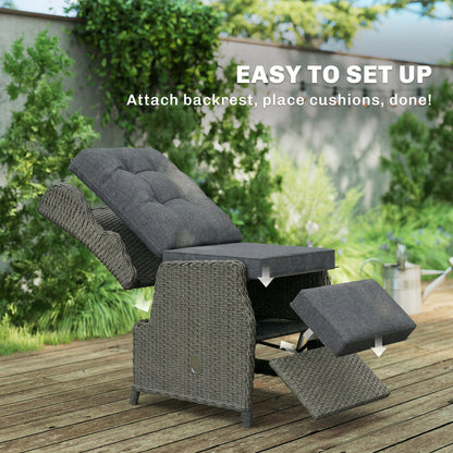 Rattan Garden Recliner Chair with Flip Table, Dark Grey