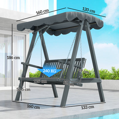 2 Seater Garden Swing Seat with Canopy, Outdoor Hammock Bench, Grey