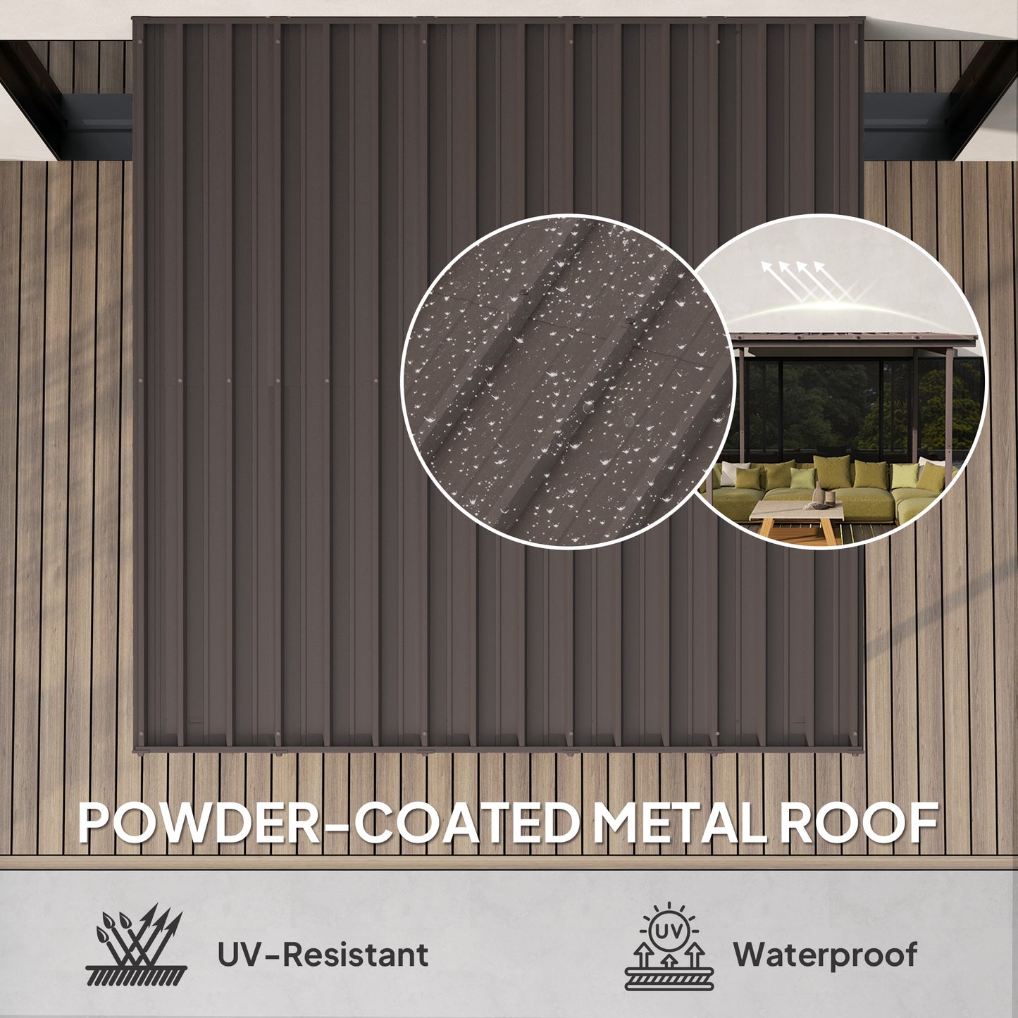 3 x 3(m) Waterproof Metal Pergola Easy to Assemble Lean to Pergola