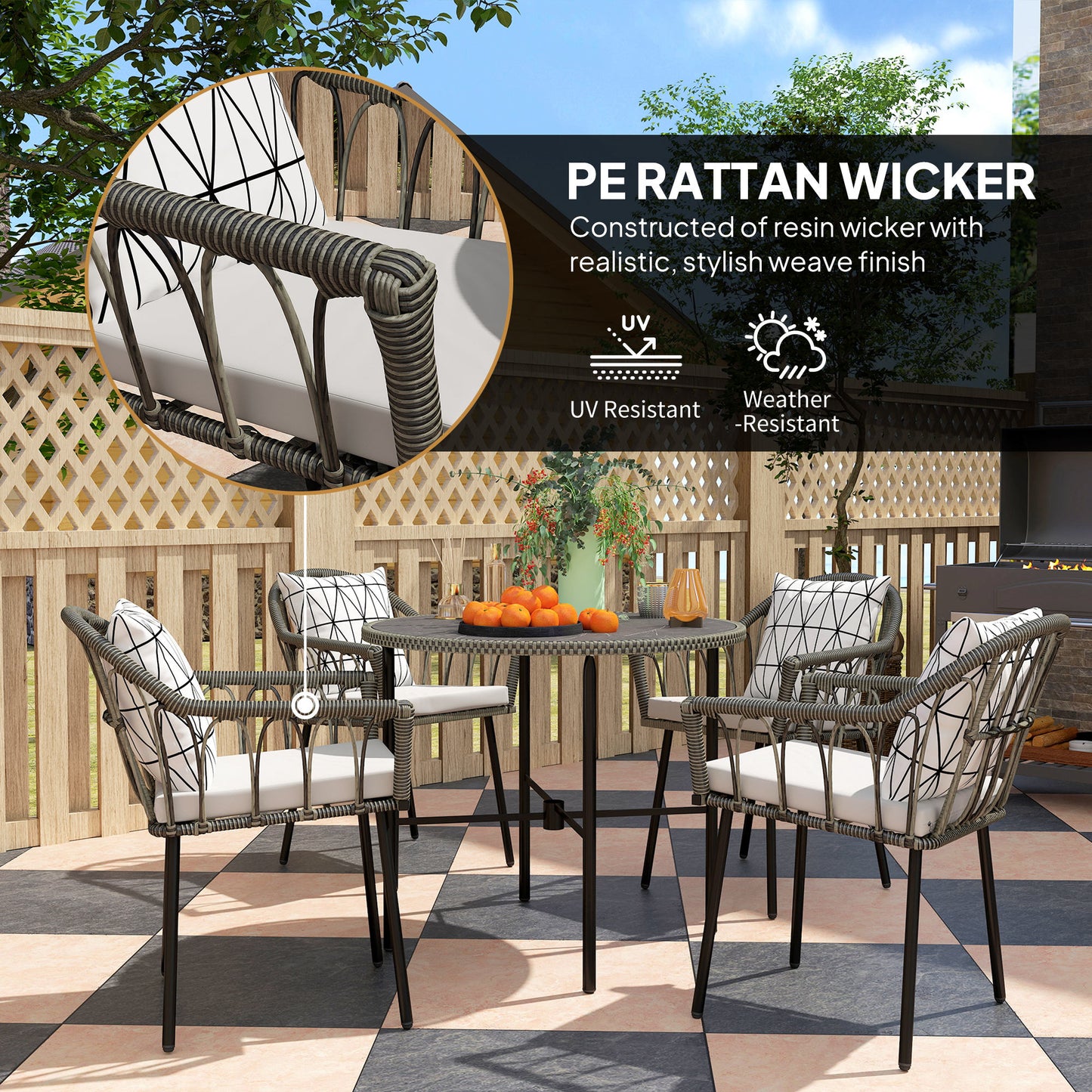 5 Piece Patio Rattan Dining Set w/ Removable Cushions, Grey