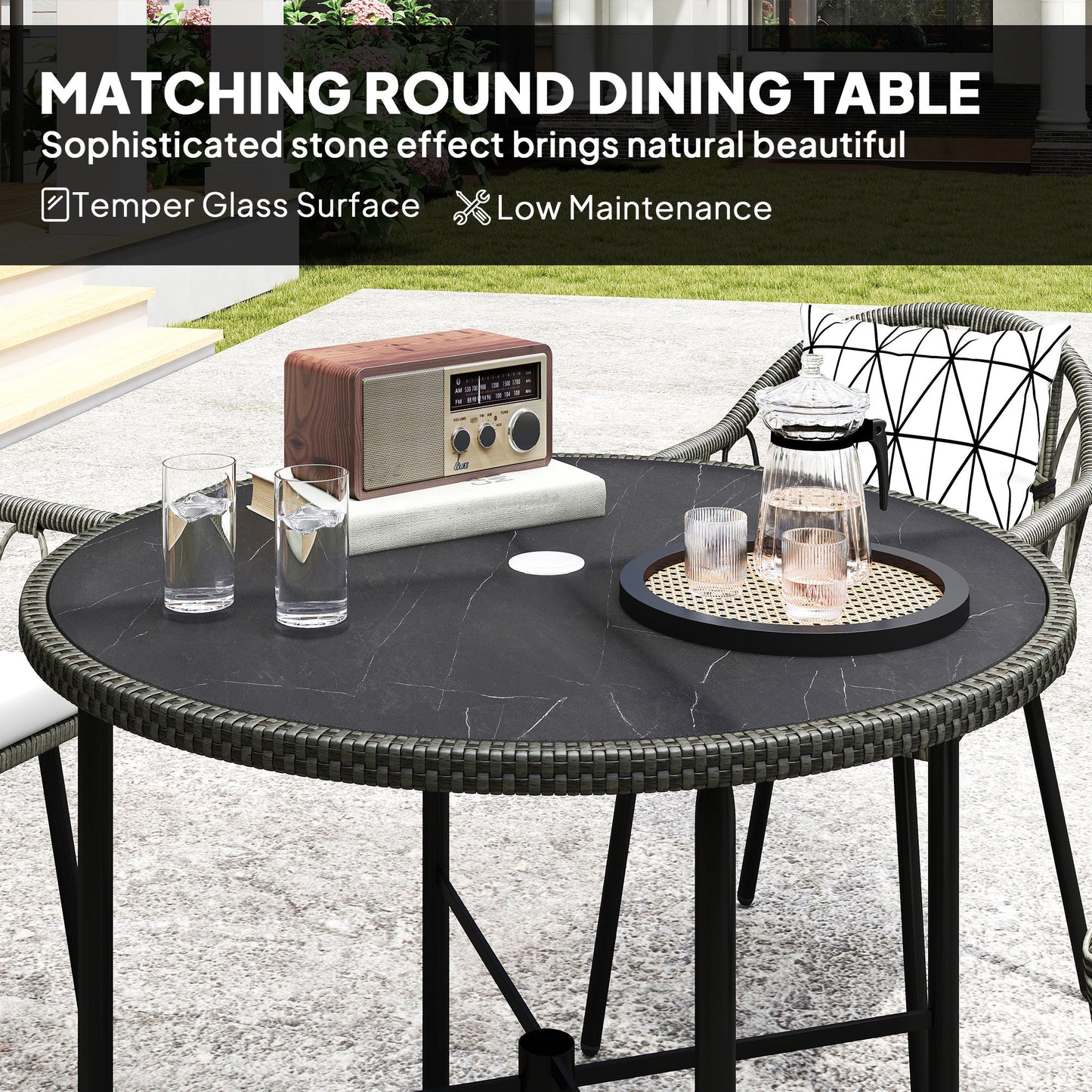 5 Piece Patio Rattan Dining Set w/ Removable Cushions, Grey