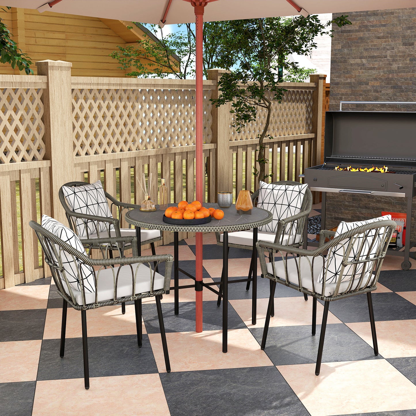 5 Piece Patio Rattan Dining Set w/ Removable Cushions, Grey