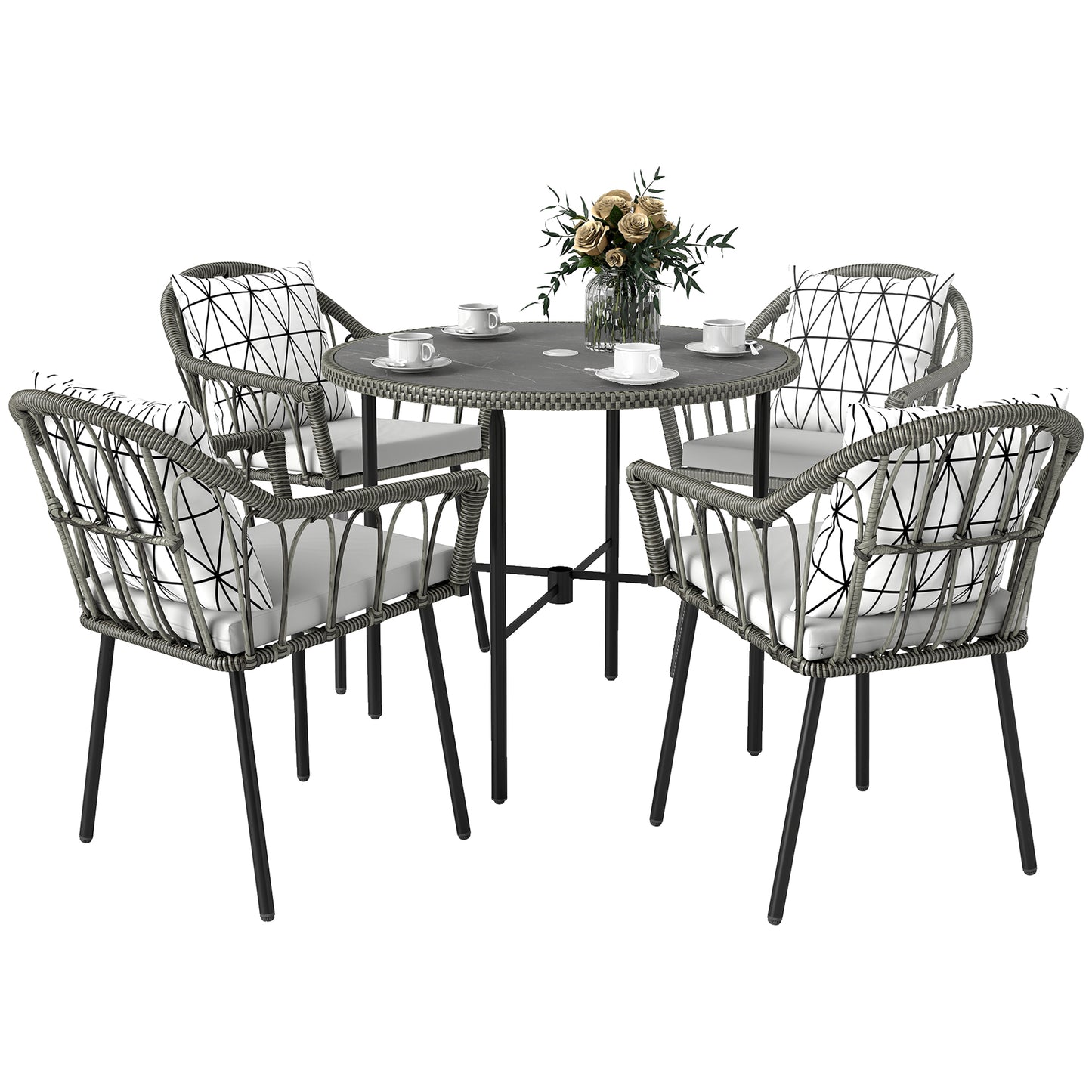 5 Piece Patio Rattan Dining Set w/ Removable Cushions, Grey