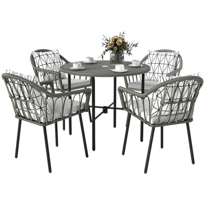 5 Piece Patio Rattan Dining Set w/ Removable Cushions, Grey
