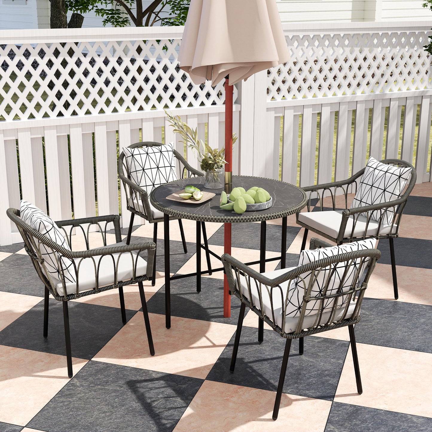 5 Piece Patio Rattan Dining Set w/ Removable Cushions, Grey