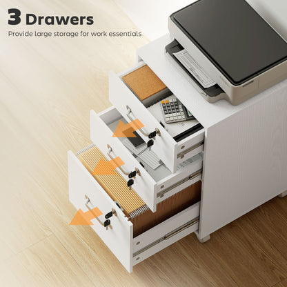 3 Drawer File Cabinet Rolling Filing Cabinet for A4 and Letter White