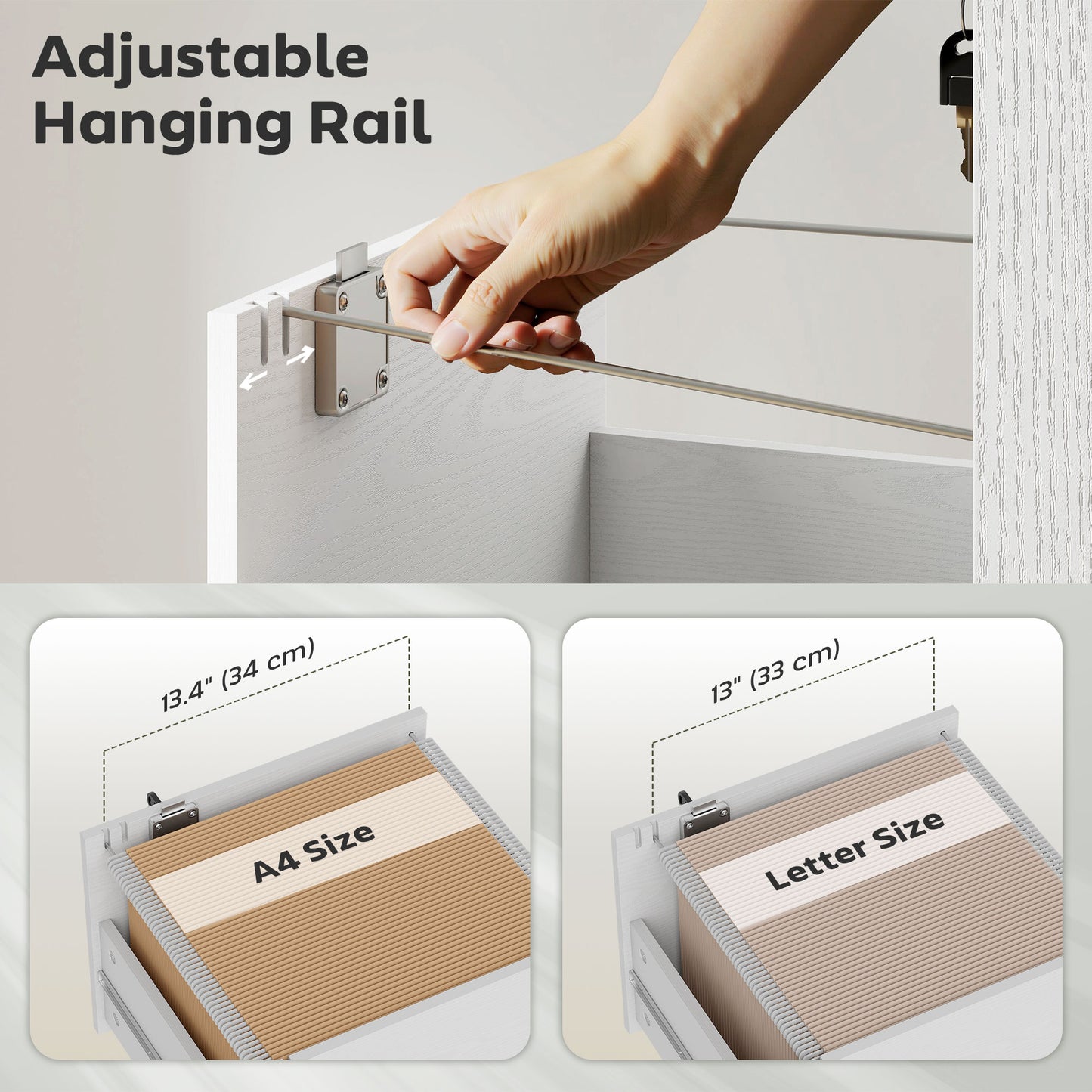 3 Drawer File Cabinet Rolling Filing Cabinet for A4 and Letter White