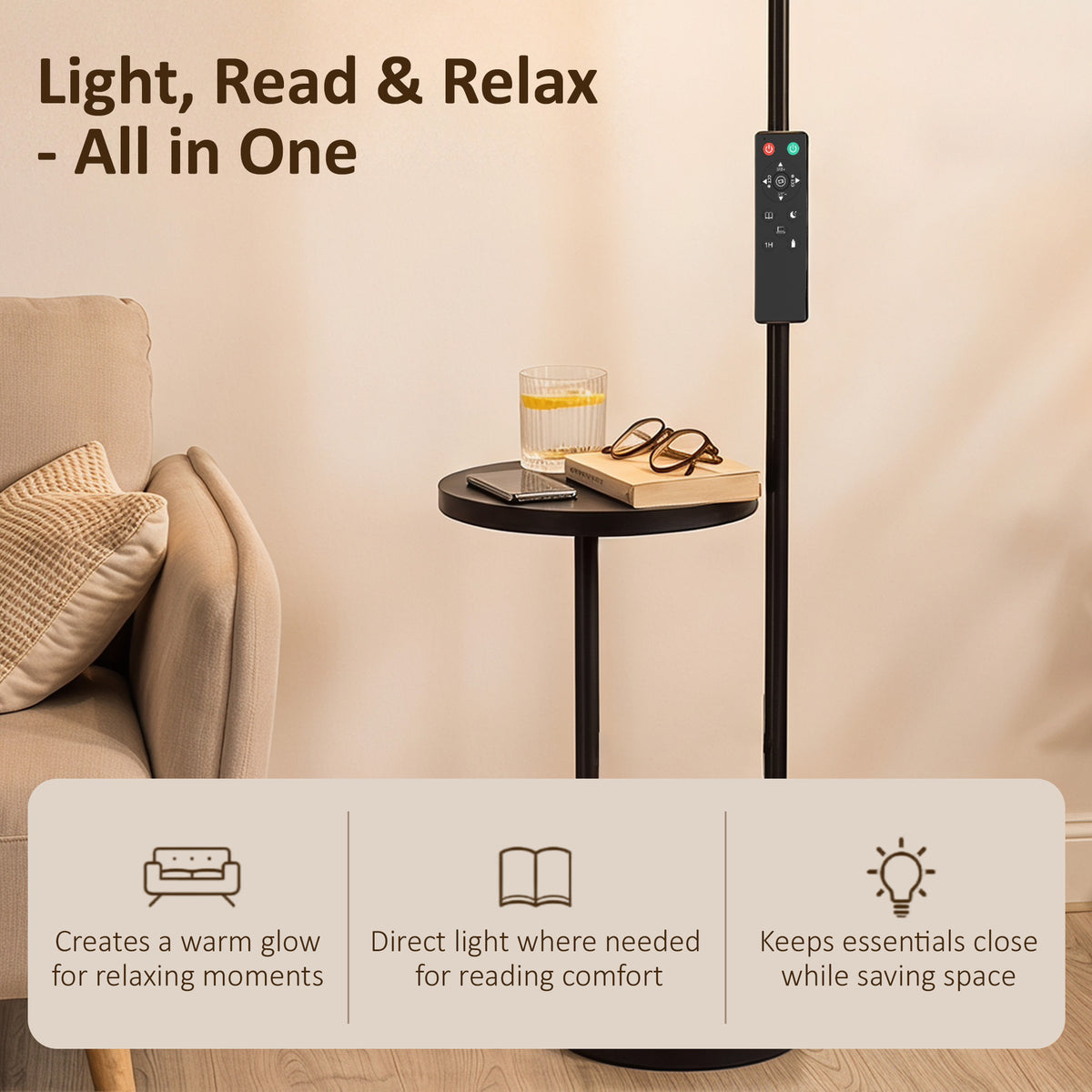 Uplighter Floor Lamp with Table, Dual Light Dimmable Standing Lamp