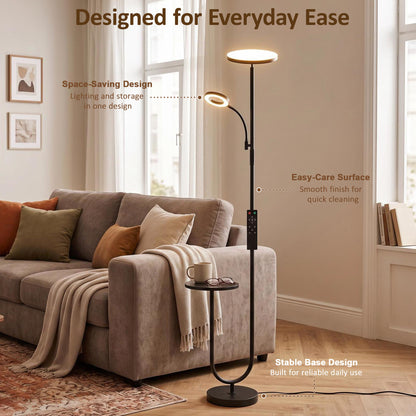 Uplighter Floor Lamp with Table, Dual Light Dimmable Standing Lamp