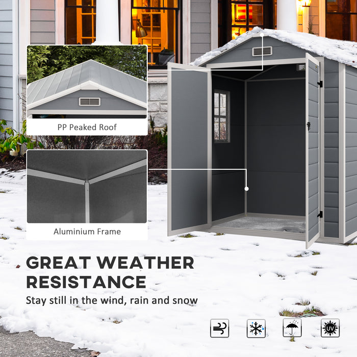 6'x4.5' Garden Storage Shed, Lockable Garden Shed with Double Doors, Window, Vent and Plastic Roof, Grey