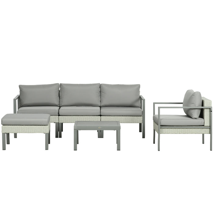 6 Pieces Patio Furniture Set with Sofa, Armchair, Stool, Metal Table, Cushions, for Outdoor, Grey