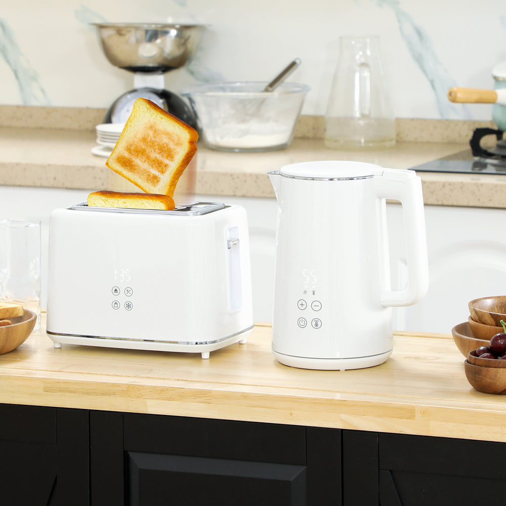 1.5L 3000W Fast Boil Electric Kettle and 2 Slice Toaster Set, White