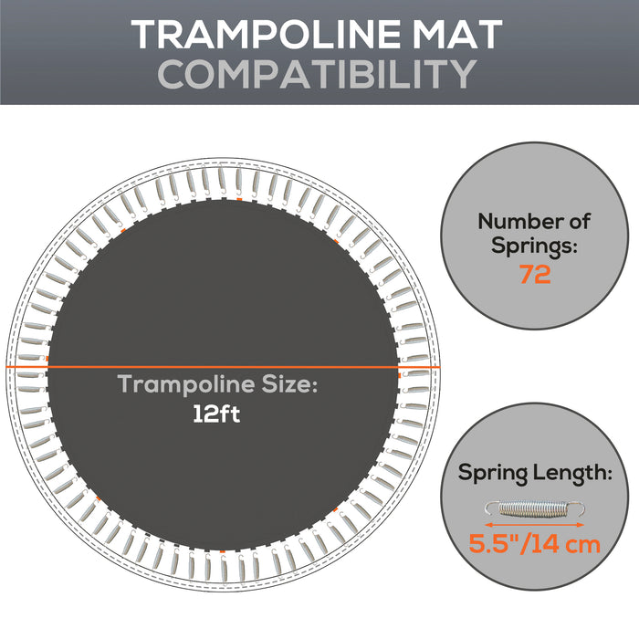 SPORTNOW Replacement Trampoline Mat with Spring Pull Tool and 72 V-Hooks, Fits 12ft Trampoline Using 14cm Springs