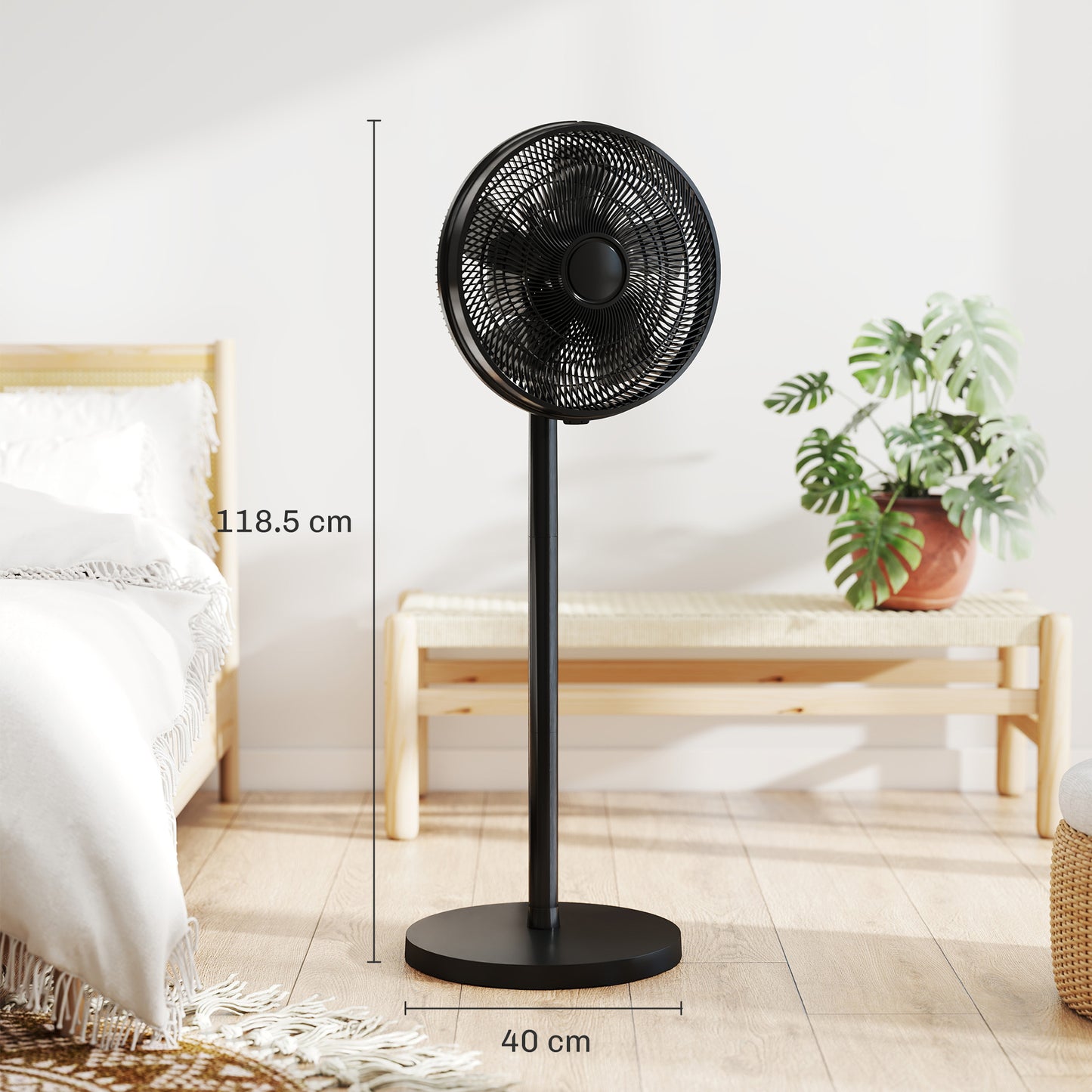 40 cm Standing Pedestal Fan, Quiet Electric Cooling Floor Fan, Black