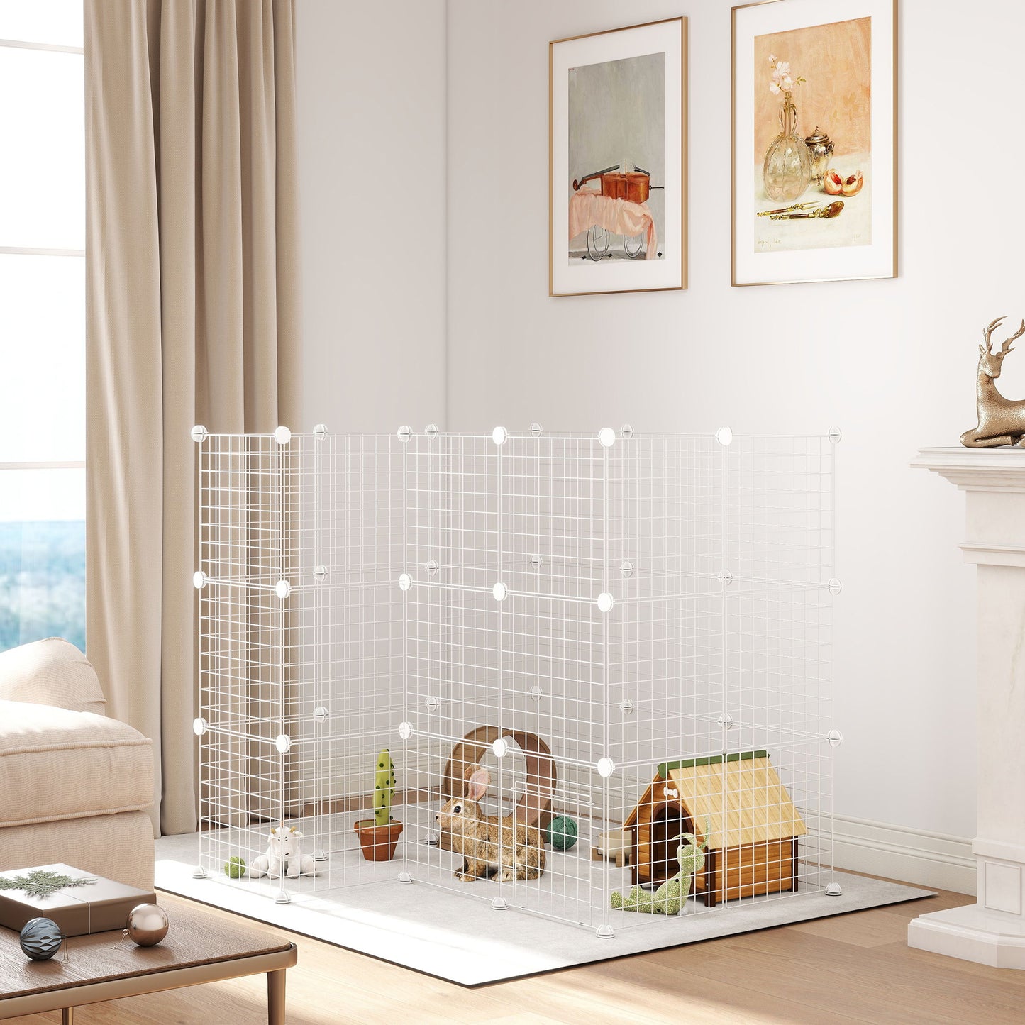 DIY Pet Playpen 36 Panel for Rabbit Chinchilla Hedgehog, White