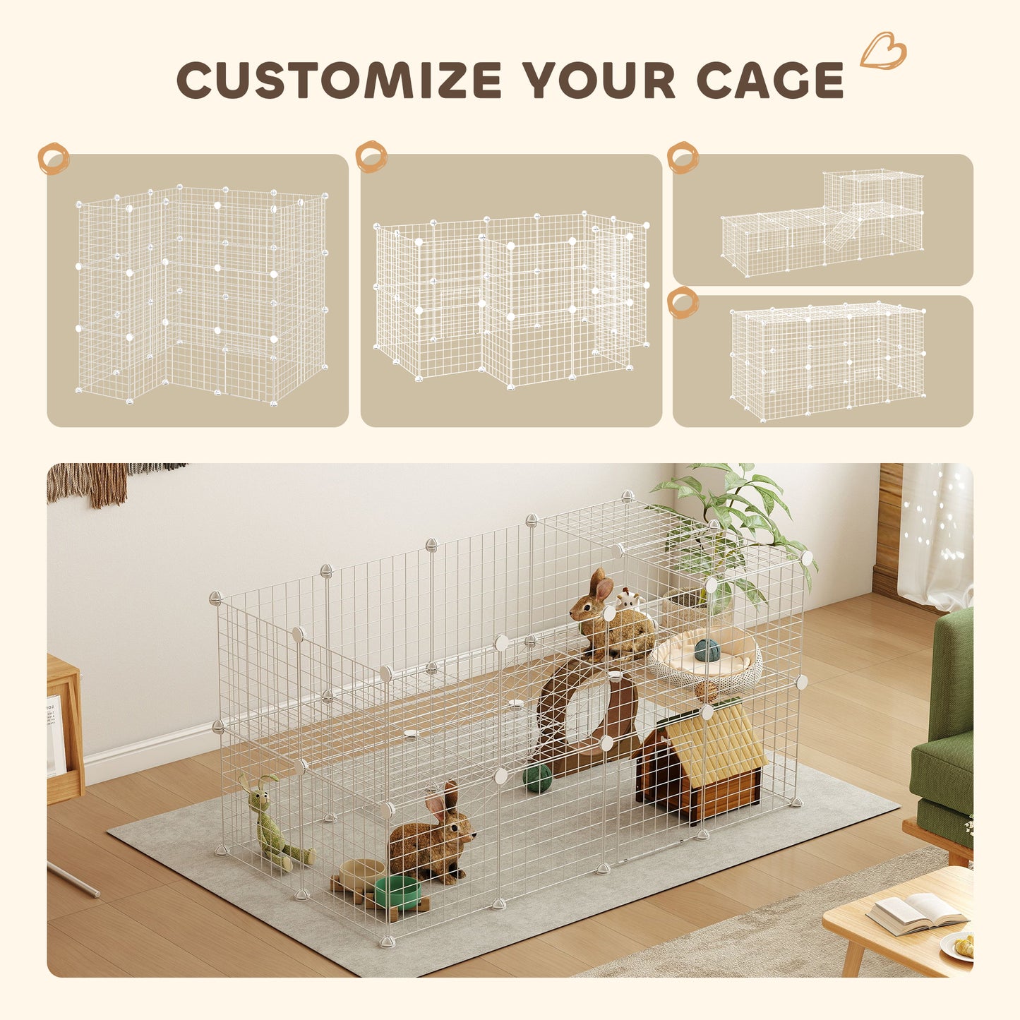 DIY Pet Playpen 36 Panel for Rabbit Chinchilla Hedgehog, White