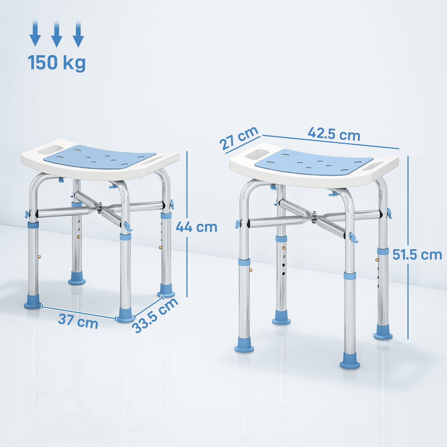 Adjustable Shower Stool with Foot Pads for Elderly, Light Blue