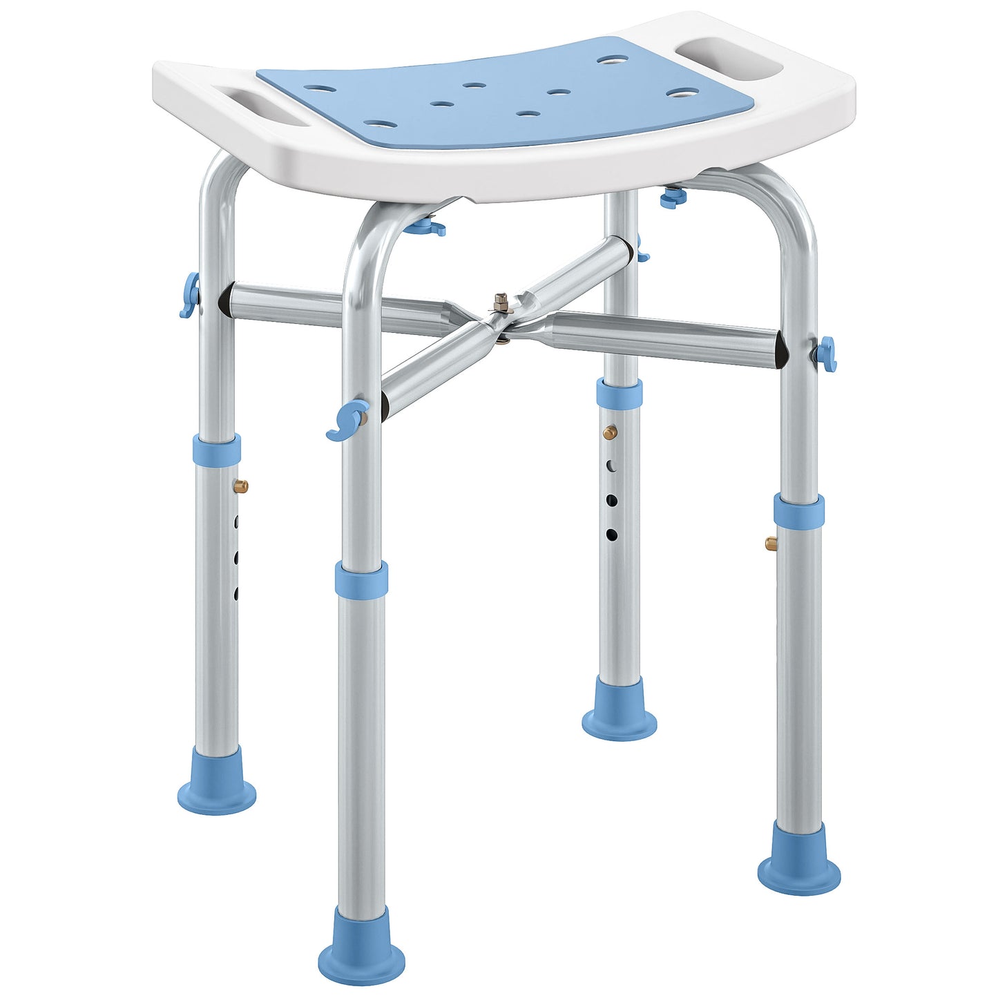 Adjustable Shower Stool with Foot Pads for Elderly, Light Blue