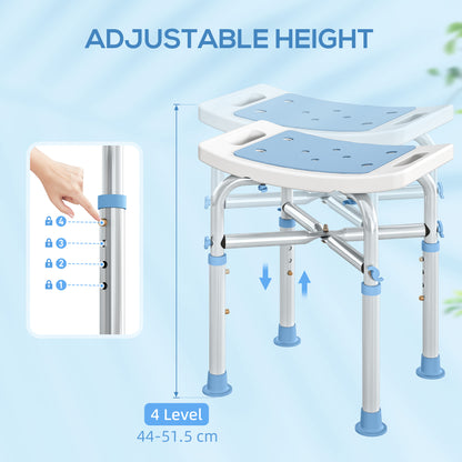 Adjustable Shower Stool with Foot Pads for Elderly, Light Blue