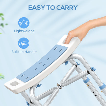 Adjustable Shower Stool with Foot Pads for Elderly, Light Blue