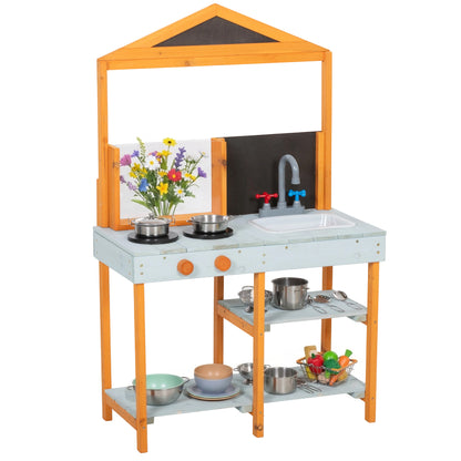 Wooden Mud Kitchen for Kids with Removable Sink, Cookware, Shelves
