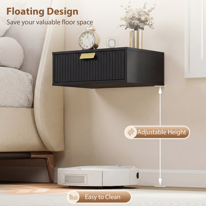 Floating Nightstands Set of 2 Bedside Tables w/ Wave Drawer Black