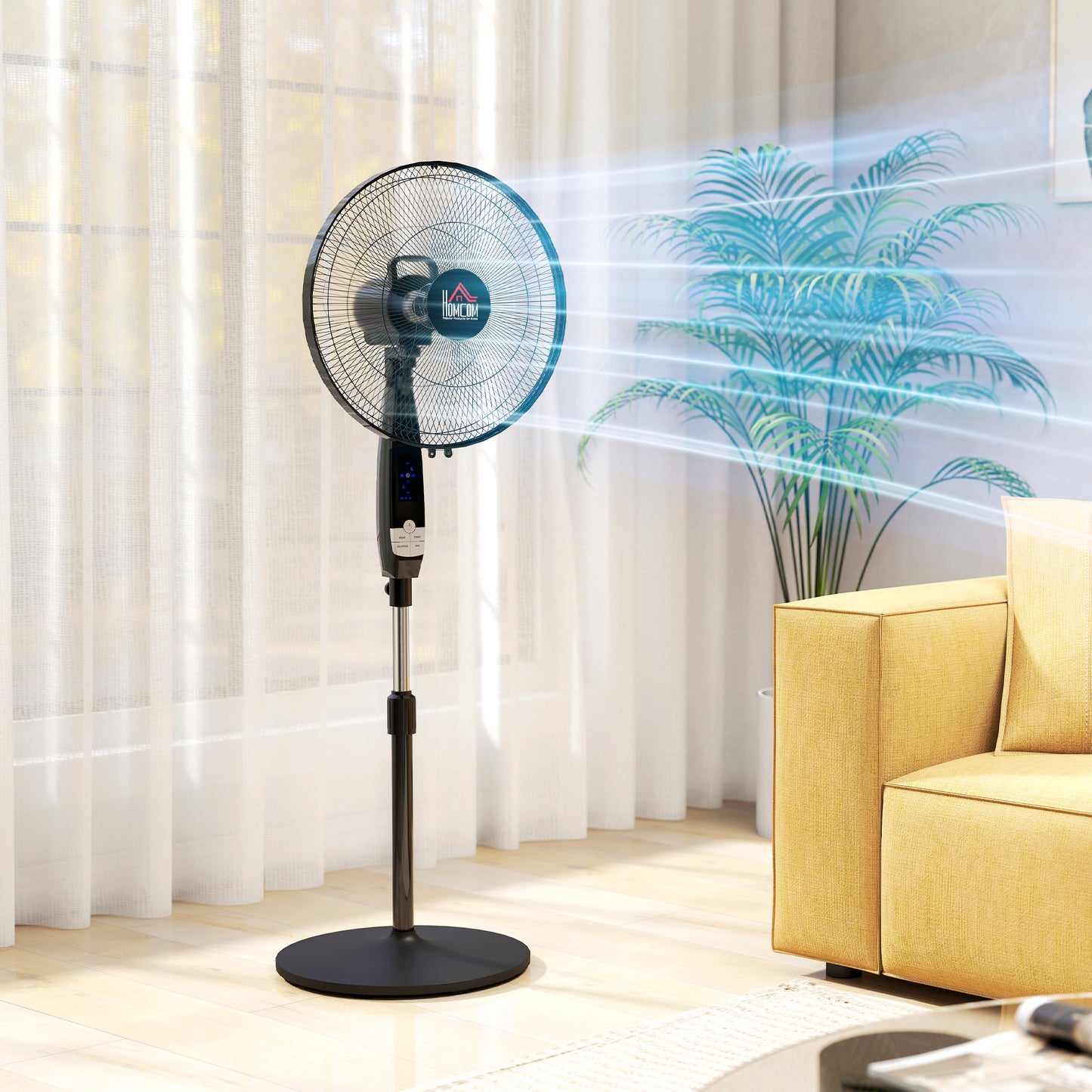 16" Oscillation Cooling Fan with Remote Adjustable Height Black